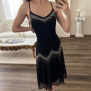Vintage Y2K JKara New York S Navy Beaded Midi Dress